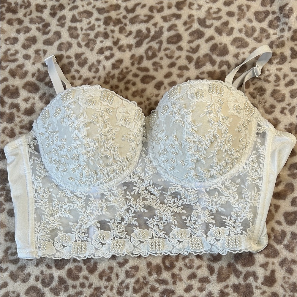 Windsor Lace Beaded Bustier in White
